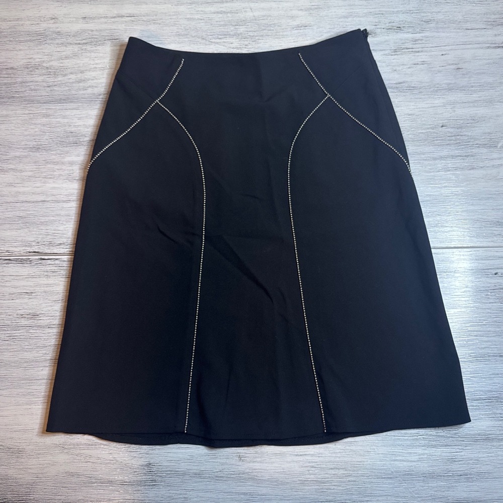 The Limited Stretch Black A-Line Skirt Silver Ball Chain Trim Size 0 Knee Length